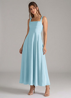 Azazie Shaude Bridesmaid Dresses Sky Blue A-Line Pleated Stretch Satin Dress image4