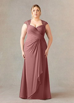 Azazie Birdie Mère de la mariée Robes Robe Trapèze en Mousseline de soie Paillettes Reine Anne Rose Du Désert image7