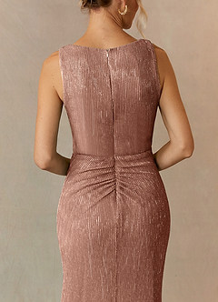 Azazie Tuscon Mother of the Bride Dresses Rose Gold A-Line Ruched Metallic Mesh Dress image4