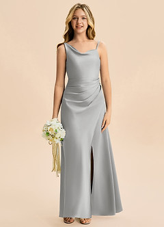 Azazie Abby Junior Silver A-Line Pleated Stretch Satin Dress image4