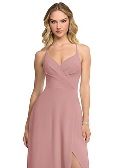 Azazie Davis Robes de demoiselle d'honneur Robe Trapèze en Mousseline de soie Col en V Rose Poussiéreuse image4