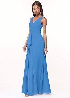 Azazie Julianna Abiti da Damigella Abito A-Line in Chiffon Blue Jay image3