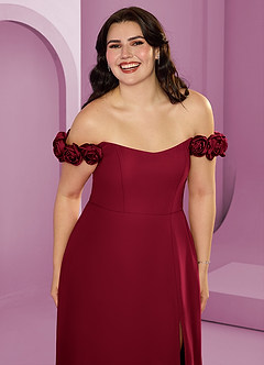 Barbie ♥ Azazie Bridesmaid Dresses Burgundy A-Line Off the Shoulder Chiffon Convertible Dress image16