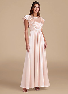 Azazie Daphne Modest Bridesmaid Dresses A-Line Ruched Metallic Satin Floor-Length Dress image4