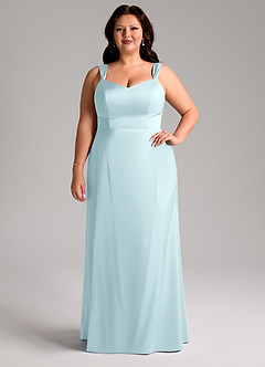 Azazie Denice Abiti da Damigella Abito Tubino in Raso Elasticizzato Plissettato Nuvola Blu image8