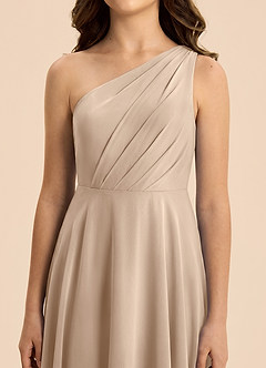 Azazie Phaedra Junior Taupe A-Line Pleated Chiffon Dress image7