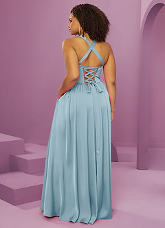 Barbie ♥ Azazie Bridesmaid Dresses Moody Blue A-Line with Pockets Stretch Satin Dress image14