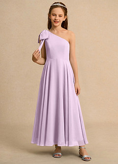 Azazie Guppy Girls Formal Robe Demoiselle D'honneur Fillette Robe Trapèze en Mousseline de soie Une épaule Frostiges Flieder image3