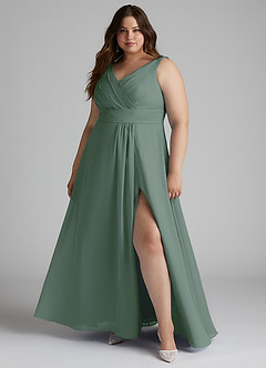 Azazie Karina Bridesmaid Dresses Eucalyptus A-Line Pleated Chiffon Dress image6