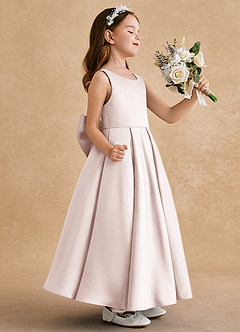 Azazie Honey Bear Flower Girl Dresses Rose Petal A-Line Pleated Matte Satin Dress image2