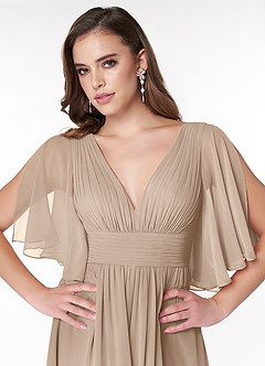 Azazie Temeka Robes de demoiselle d'honneur Robe Trapèze en Mousseline de soie Rayé Taupe image10