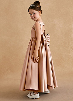 Azazie Bettie Final Sale Champagne Rose A-Line Bow Matte Satin Dress image3