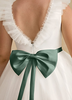 Azazie Amber Flower Girl Dresses Ivory Eucalyptus A-Line Bow Tulle Dress image5