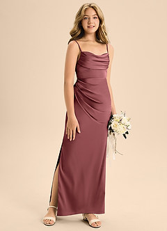 Azazie Mai Junior Vestido de Amatista de Satén Elástico de Corte En A con Escote de Corazón image3