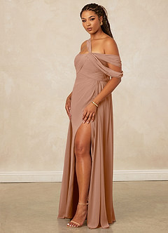 Christian Siriano Bridal for Azazie 1014 Bridesmaid Dresses Champagne Rose A-Line Off the Shoulder Chiffon Dress image14