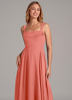Azazie Shaude Bridesmaid Dresses Salmon Pink A-Line Pleated Chiffon Dress image5