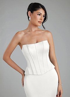 Azazie River Bridesmaid Dresses White Sheath Corset Stretch Satin Convertible Dress image4