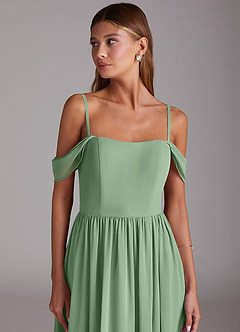 Azazie Calianna Bridesmaid Dresses Matcha A-Line Off the Shoulder Chiffon Convertible Dress image7