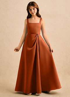 Azazie Emiko Girls Formal Flower Girl Dresses Burnt Orange A-Line Pleated Matte Satin Dress image4
