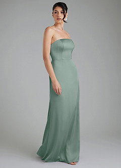Azazie Tyler Bridesmaid Dresses Silver Sage Sheath Strapless Stretch Satin Convertible Dress image4