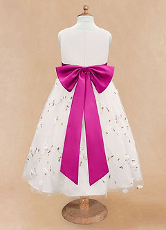 Azazie Pollie Flower Girl Dresses Ivory Fuchsia A-Line Bow Tulle Dress image12