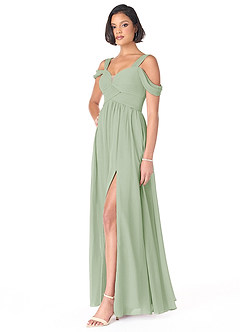 Azazie Lianne Bridesmaid Dresses Dusty Sage A-Line Off the Shoulder Chiffon Dress image6