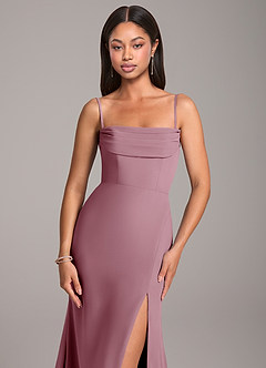 Azazie Saige Bridesmaid Dresses Vintage Mauve Sheath Off the Shoulder Chiffon Convertible Dress image2