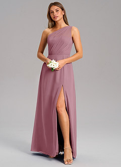 Azazie Phaedra Bridesmaid Dresses Vintage Mauve A-Line One Shoulder Chiffon Dress image4