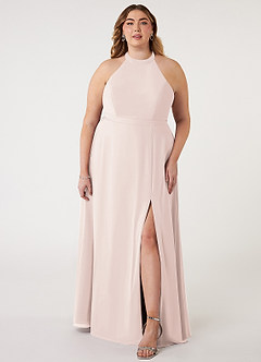 Azazie Clarice Bridesmaid Dresses Rose Petal A-Line Halter Chiffon Dress image8