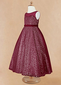 Azazie Siwa Flower Girl Dresses Burgundy A-Line Beaded Tulle Dress image7