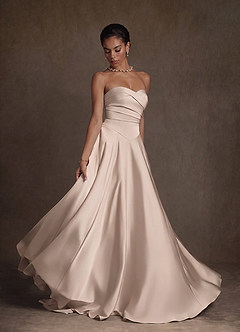 Azazie Alta Vestidos de novia Vestido Rosa Inglesa de Satén Elástico de Línea A con Palabra de honor image13