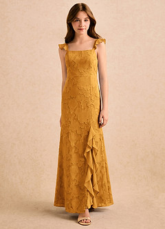 Azazie Novanlie Girls Formal Flower Girl Klänningar Klänning Sjöjungfru i Blommig Utbrändhet Rosett image4
