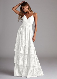 Azazie Nathalia Bridesmaid Dresses White A-Line Bow Floral Burnout Dress image1