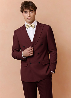 front Collins Burgundy Double Breasted Wool Blend Suit Jacket
