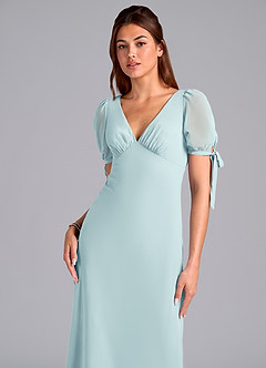 Azazie Pheby Bridesmaid Dresses Sea Glass A-Line Pleated Chiffon Dress image2