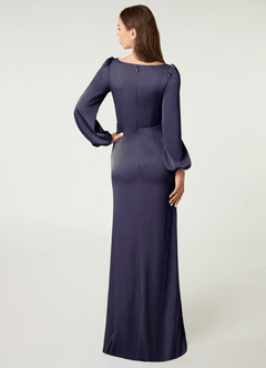 Azazie Mel Bridesmaid Dresses Stormy Sheath Long Sleeve Stretch Satin Dress image2