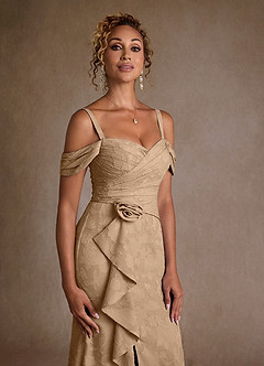 Azazie Irene vestidos de madre de la novia Vestido de Champán de Devorado Floral de Corte en A con Vestidos sin tirantes image7