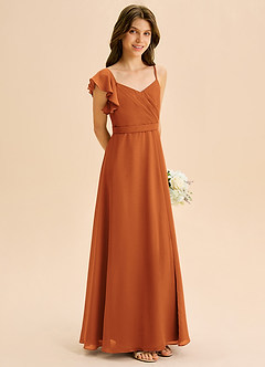 Azazie Kelsea Junior Abito A-Line in Chiffon Increspato Cannella image5