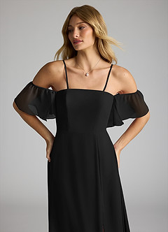 Azazie Sue Bridesmaid Dresses Black A-Line Off the Shoulder Chiffon Convertible Dress image2