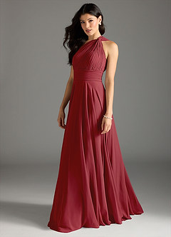 Azazie Charlize Bridesmaid Dresses Pomegranate A-Line One Shoulder Chiffon Dress image4