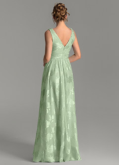 Azazie Vanessa Robes de demoiselle d'honneur Robe Trapèze en Jacquard floral dévoré Plissé Vert Sauge image2