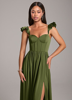Azazie Denisse Robes de demoiselle d'honneur Robe Trapèze en Satin extensible Rayé Olive image6