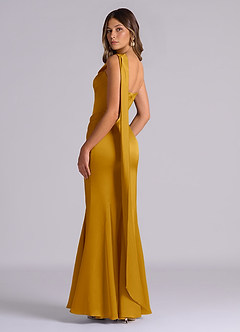 Azazie Inara Bridesmaid Dresses Butterscotch Mermaid Pleated Stretch Satin Dress image6