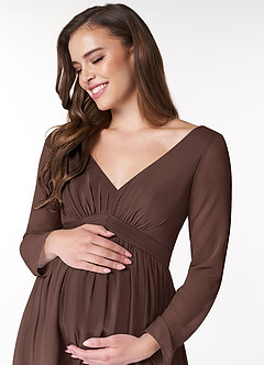 Azazie Teton Final Sale A-Line Long Sleeve Chiffon Floor-Length Dress image5