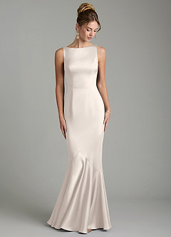 Azazie Tamera Robes de demoiselle d'honneur Robe Sirène en Satin extensible Plissé Albâtre Blanc image4