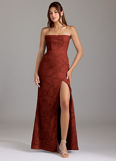 Azazie Leonis Robes de demoiselle d'honneur Robe Fourreau Convertible en Blumen-Burnout Sans bretelle Terracotta image1