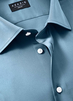 front Julian Steel Blue Stretch Satin Dress Shirt
