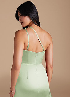 Azazie Latrice Bridesmaid Dresses Dusty Sage Sheath One Shoulder Metallic Satin Dress image4