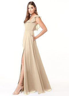 Azazie Jinny Bridesmaid Dresses Champagne A-Line Square Neckline Ruched Chiffon Dress image3