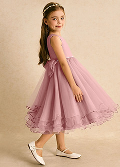 Azazie Lass Flower Girl Dresses Dusty Rose A-Line Bow Tulle Dress image4